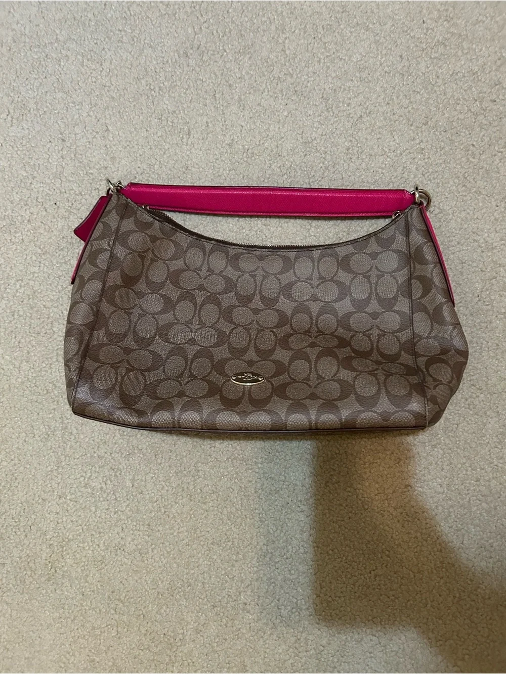 COACH CELESTE EAST-WEST HOBO SIGNATURE KHAKI PINK top handle bag